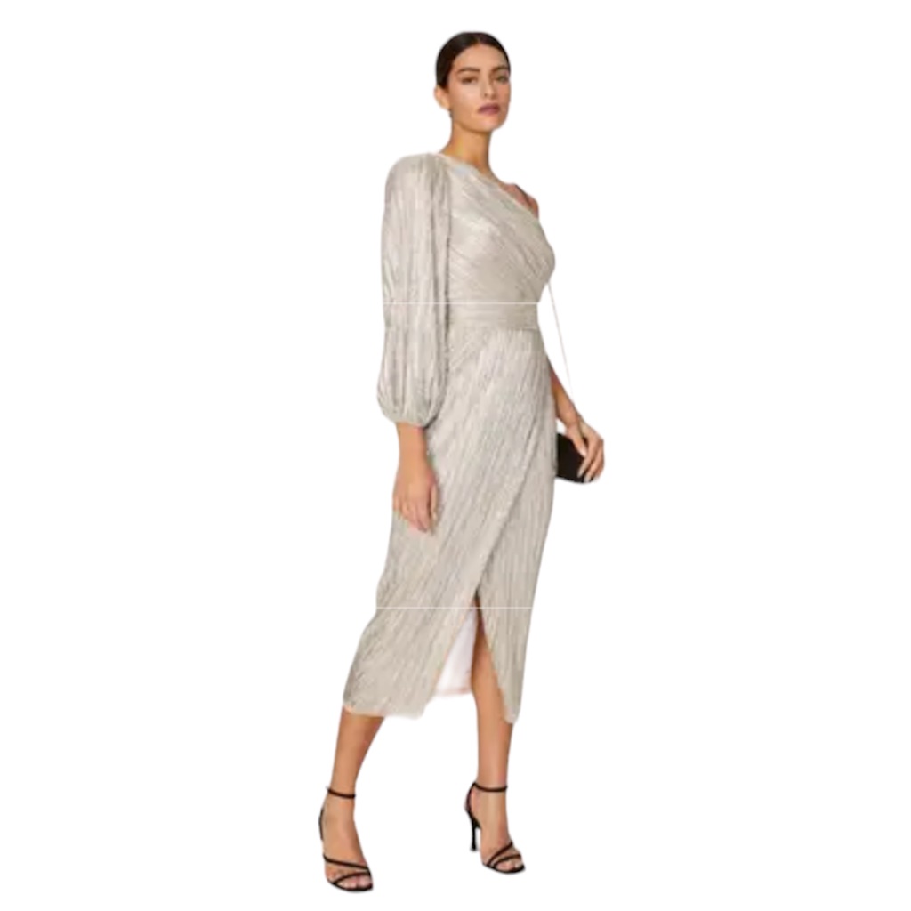 Saylor Aloea Pliss One Shoulder Metallic Dress 612